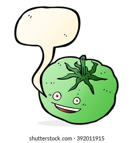 caricatura de tomate verde con burbuja de habla