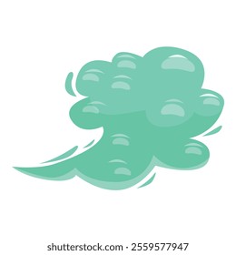 Cartoon green toxic fumes cloud is floating in the air, isolated on white background