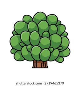 Árbol verde de la historieta con el tronco marrón en el fondo blanco