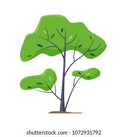 Cartoon green tree. Flat style vector illustration.