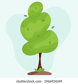 Cartoon green tree. Flat style vector illustration
