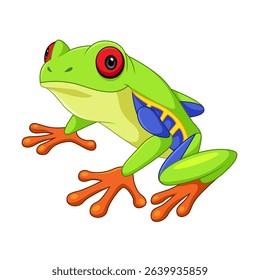 Cartoon green tree frog on white background