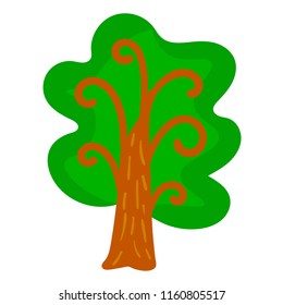 Cartoon green tree isolated on white background. Vector illustration.