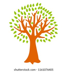 Cartoon green tree isolated on white background. Vector illustration.
