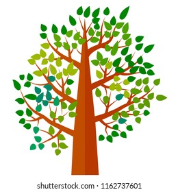 Cartoon green tree isolated on white background. Vector illustration.