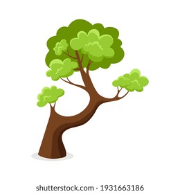Cartoon green tree isolated on white background. 