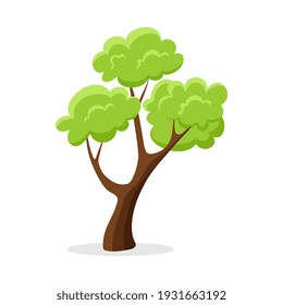 Cartoon Green Tree Isolated On White Background. 