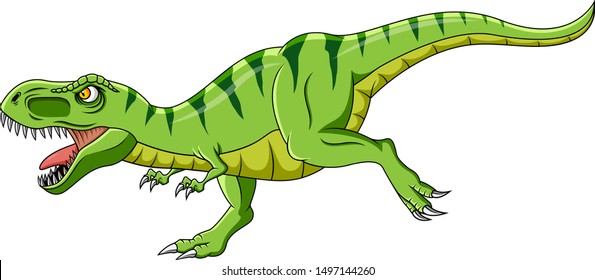 Cartoon green t-rex dinosaur growling