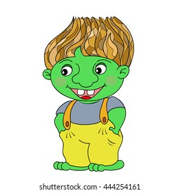 Cartoon green troll. Vector illustration.