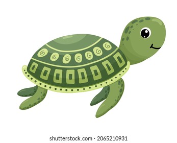 cartoon green turtle isolated on white background. Vector.