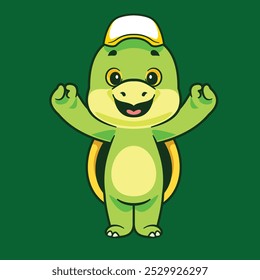Cartoon green turtle rise the hand vector