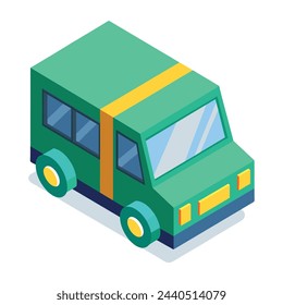 Cartoon green van 3d shape vector illustration