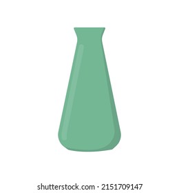 Cartoon green vase for flowers. Colorful ceramic jug. Isolated vector illustration 