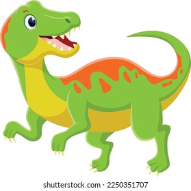 Cartoon green velociraptor on white background