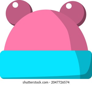 cartoon green and violet woolen cap symbol, vector isolated on white background, design for winter season, illustration in flat style