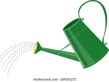 A Cartoon Green Watering Can With Water Sprinkler