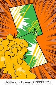 Cartoon green and yellow background, comic book backdrop. Retro vector comics pop art design.