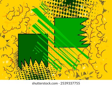 Cartoon green and yellow background, comic book backdrop. Retro vector comics pop art design.