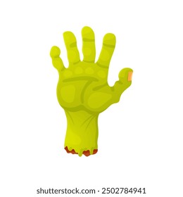 Cartoon green zombie hand, isolated on white background.
