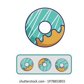 Cartoon Greentea taste donuts set with a white line mark. Food and Drink Cartoon Flat Style Icon illustration Premium Vector Logo