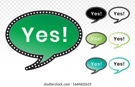 Cartoon greeting balloons or dialogue balloons with the word "Yes". Speech art line icons for chat applications and websites