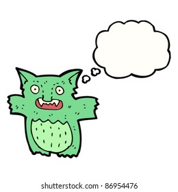 cartoon gremlin with thought bubble