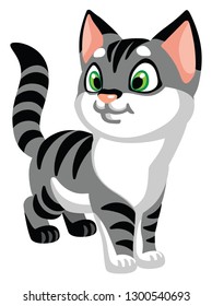 cartoon grey cat isolated on white . Vector illustration for baby and little kid