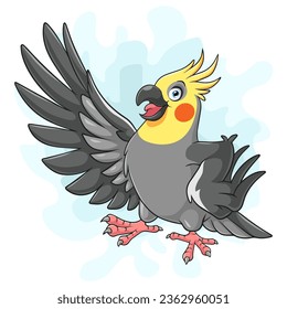 Cartoon-Grauer Cockatiel-Vogel auf weißem Hintergrund