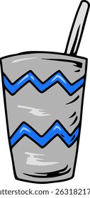 Cartoon Grey Cup with Blue Zigzag and Spoon