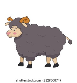 cartoon grey ram cartoon isolated on white