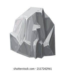 Cartoon Grey Stone or rock isolated on white background. Natural Boulder Vector illustration. Solid Granite cliff isometric shape. Building block for cave, castle, landscape. Great for ui game design