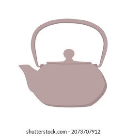 Cartoon grey teapot. Kitchen utensil. Chinese teapot. Doodle flat style. Isolated vector illustration 