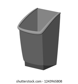 Cartoon grey trash bin. Kitchen garbage container. Waste disposal themed vector illustration for icon, logo, stamp, label, emblem, certificate, leaflet, brochure or banner decoration