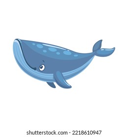 Cartoon grey whale character, kid funny sea animal, vector big fish. Cute swimming whale with happy smile, child cheerful kindergarten character or mascot and cartoon oceanarium personage