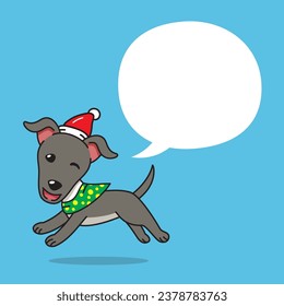 Cartoon greyhound dog with christmas costume and speech bubble for design.