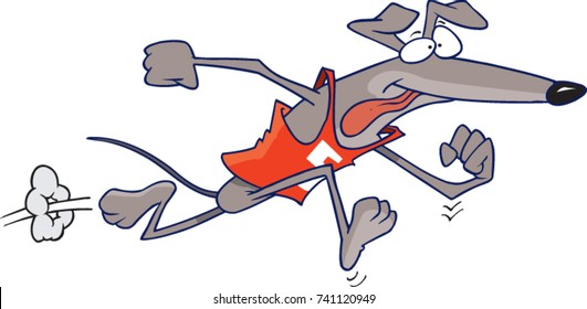 cartoon greyhound running while wearing a jersey
