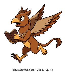Cartoon griffin flying with open book mythical creature