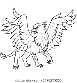 Cartoon griffin line art for coloring page