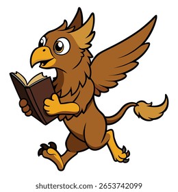 Cartoon Griffin Reading a Book While Flying mythical creature