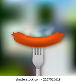 Cartoon grill sausage. Hand drawn vector illustration. Isolated icon set
