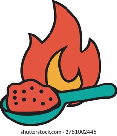 A cartoon grilled burger on fire