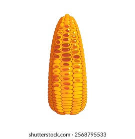 Cartoon grilled corn cob Mexican cuisine meal. Isolated vector ripe yellow maize corncob vegetable with cylindrical core and plump seeds. Tex mex dish, farm plant with rows of sweet and juicy kernels