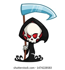 Cartoon grim reaper character Halloween illustration. Vector