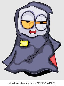 cartoon grim reaper in a cloth-sticky cloak