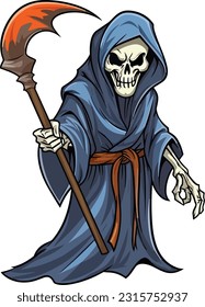 Cartoon The Grim Reaper Colorful , Tshirt Design , Vector illustration