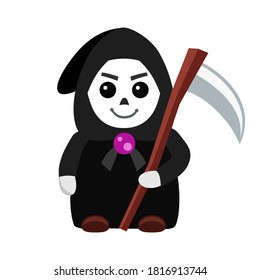 Cartoon grim reaper, death halloween character on white background