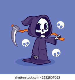 Cartoon grim reaper scary Halloween illustration