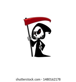 Cartoon grim reaper with scythe, Death clipart cartoon character, Halloween skeleton, Design for print, logo, emblem, sticker or party decoration