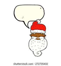 cartoon grim santa face with speech bubble