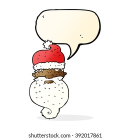 cartoon grim santa face with speech bubble